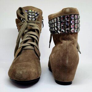 Kiss Kiss Women's Brown Suede Boots W/Rhinestones Size 38